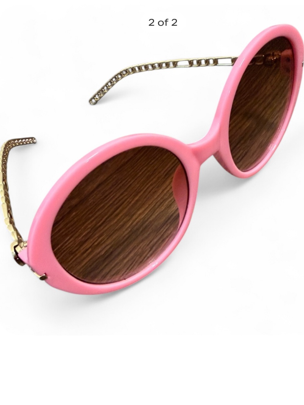 Pink Round Fashion Sunglasses with Gold Chain Temples